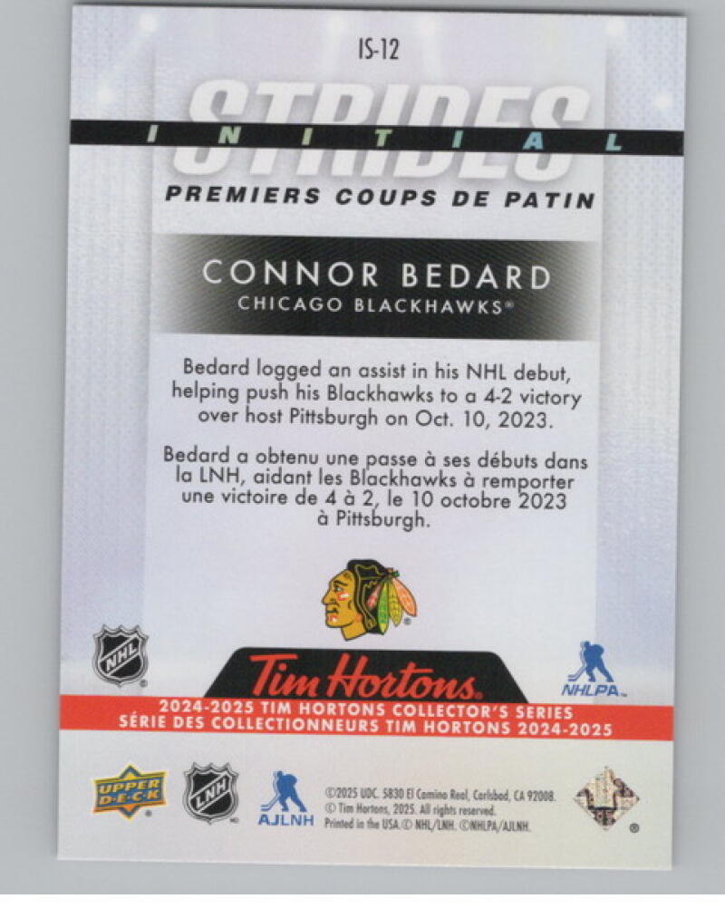 2024-25 UD Tim Hortons Rookie Retrospective Strides #IS12 Connor Bedard V104827 Image 2