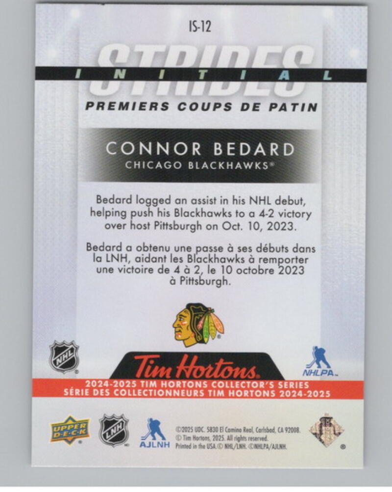 2024-25 UD Tim Hortons Rookie Retrospective Strides #IS12 Connor Bedard V104828 Image 2