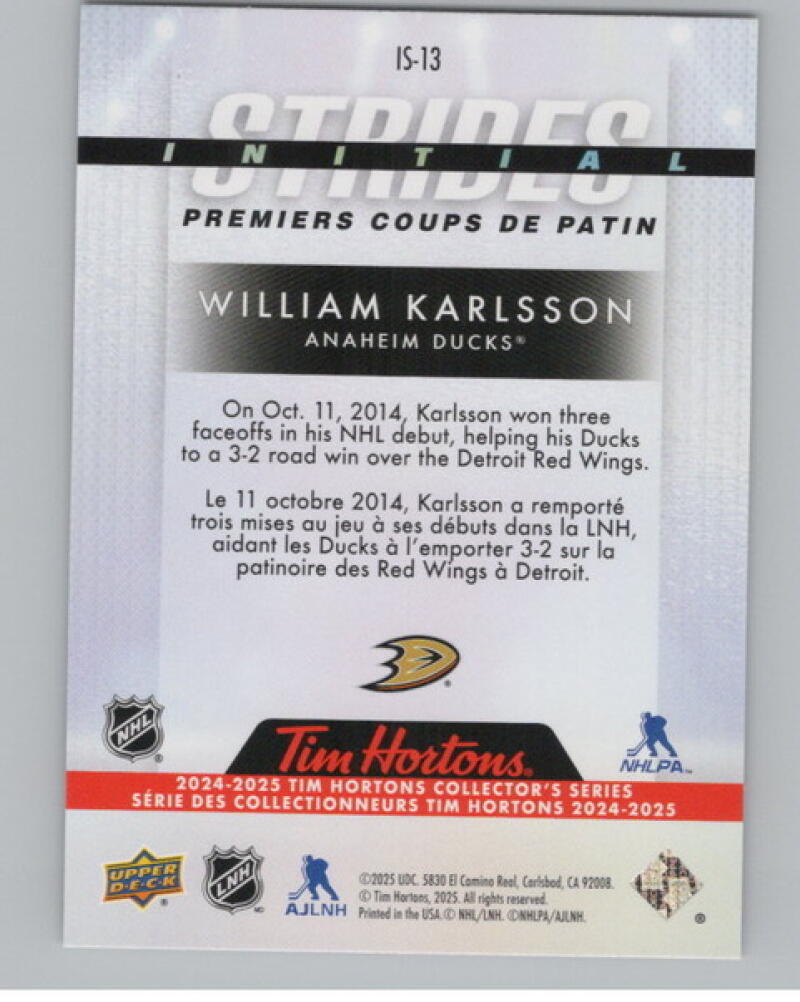 2024-25 UD Tim Hortons Rookie Retrospective Strides #IS13 William Karlsson V104829 Image 2