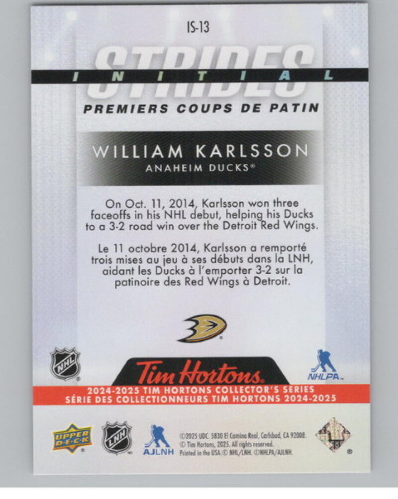 2024-25 UD Tim Hortons Rookie Retrospective Strides #IS13 William Karlsson V104830 Image 2