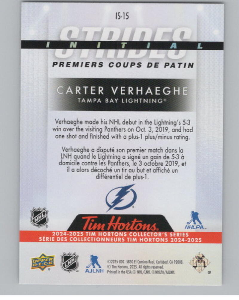 2024-25 UD Tim Hortons Rookie Retrospective Strides #IS15 Carter Verhaeghe V104831 Image 2