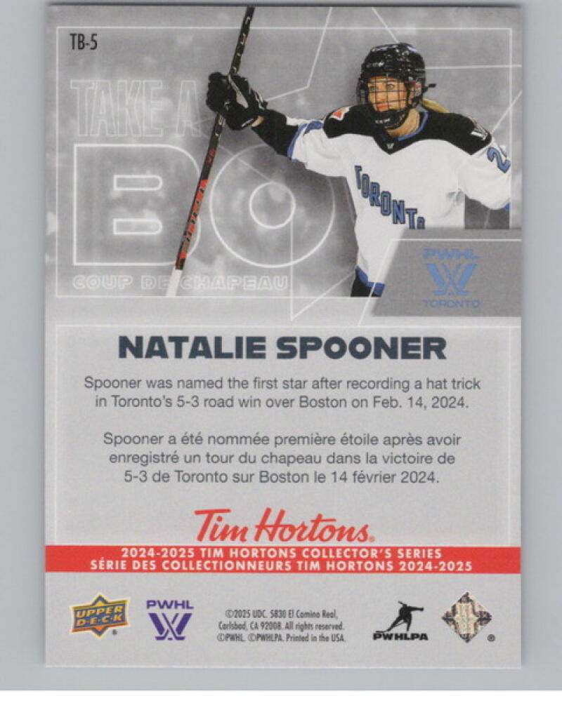 2024-25 Tim Hortons Rookie Retrospective Take a Bow #TB5 Natalie Spooner V104832 Image 2