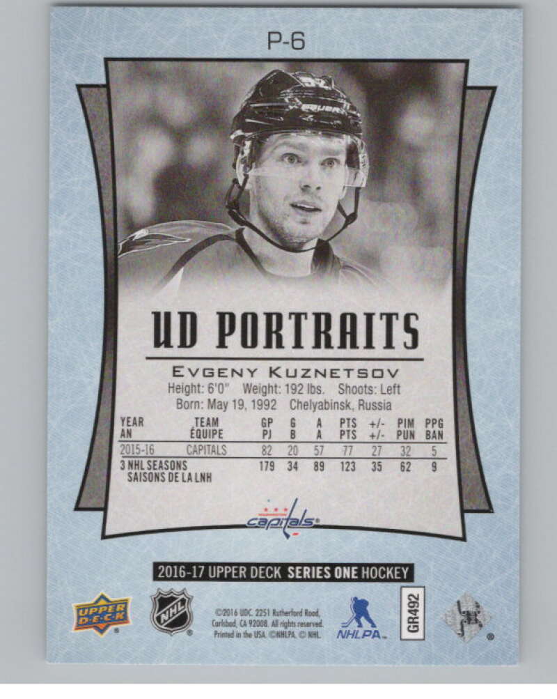 2016-17  UD Portraits #P-6 Evgeny Kuznetsov   Washington Capitals  V104840 Image 2