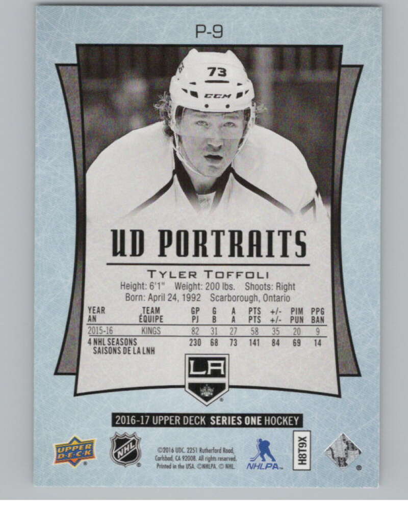 2016-17  UD Portraits #P-9 Tyler Toffoli   Los Angeles Kings  V104843 Image 2