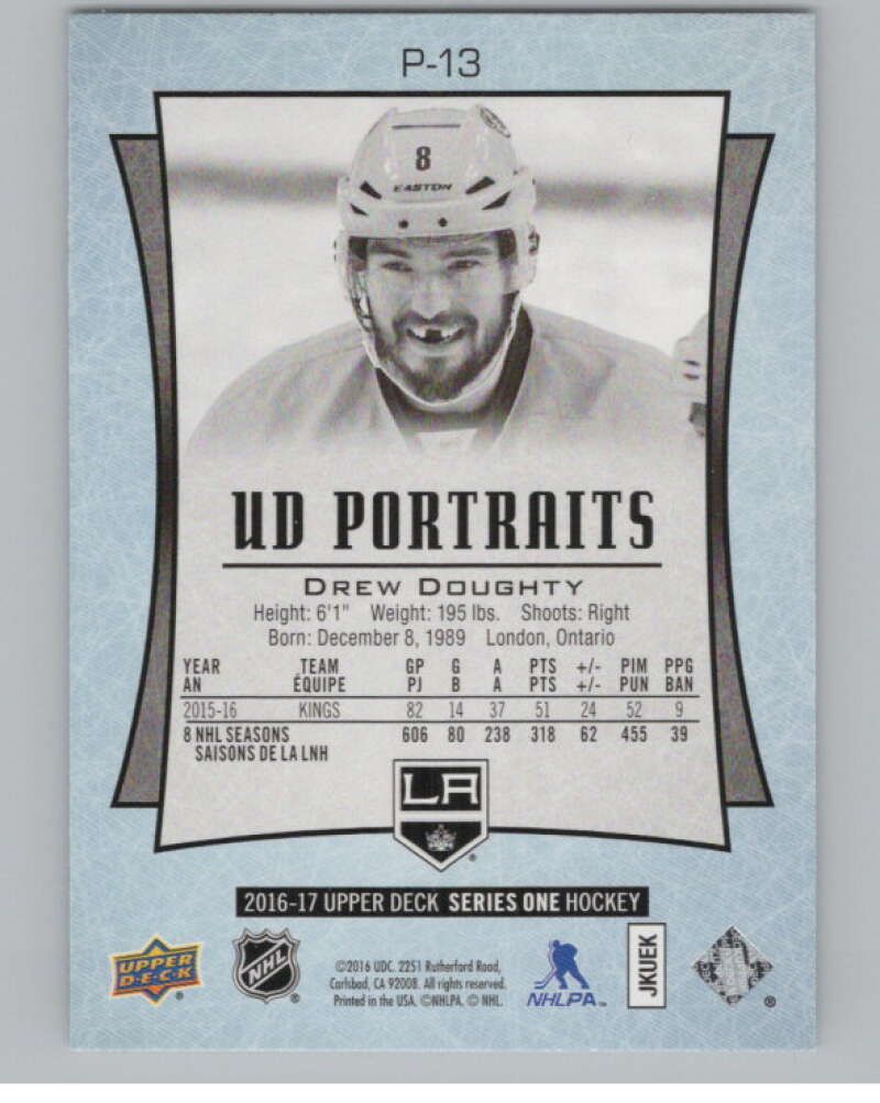 2016-17  UD Portraits #P-13 Drew Doughty   Los Angeles Kings  V104847 Image 2
