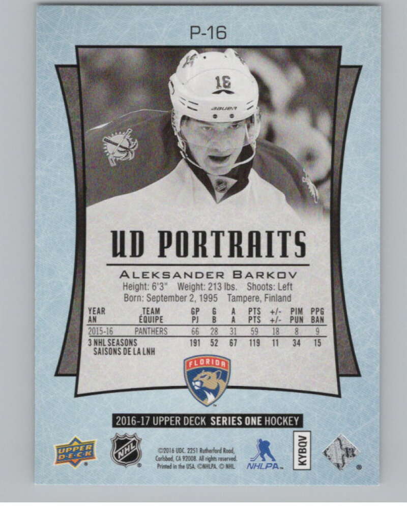 2016-17  UD Portraits #P-16 Aleksander Barkov   Florida Panthers  V104850 Image 2