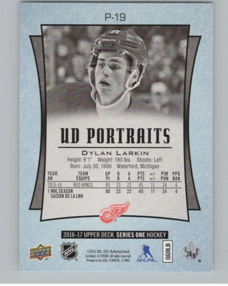 2016-17  UD Portraits #P-19 Dylan Larkin   Detroit Red Wings  V104853 Image 2