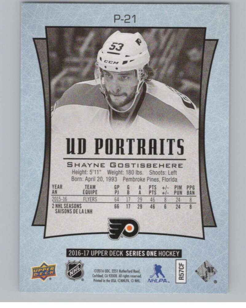 2016-17  UD Portraits #P-21 Shayne Gostisbehere   Philadelphia Flyers  V104855 Image 2