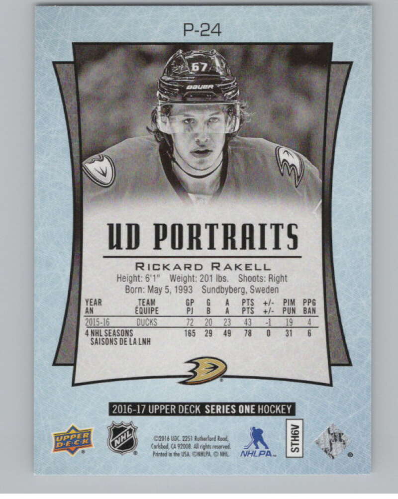 2016-17  UD Portraits #P-24 Rickard Rakell   Anaheim Ducks  V104858 Image 2