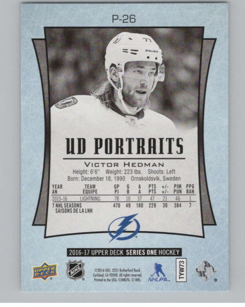 2016-17  UD Portraits #P-26 Victor Hedman   Tampa Bay Lightning  V104860 Image 2