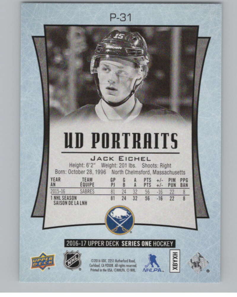 2016-17  UD Portraits #P-31 Jack Eichel   Buffalo Sabres  V104865 Image 2