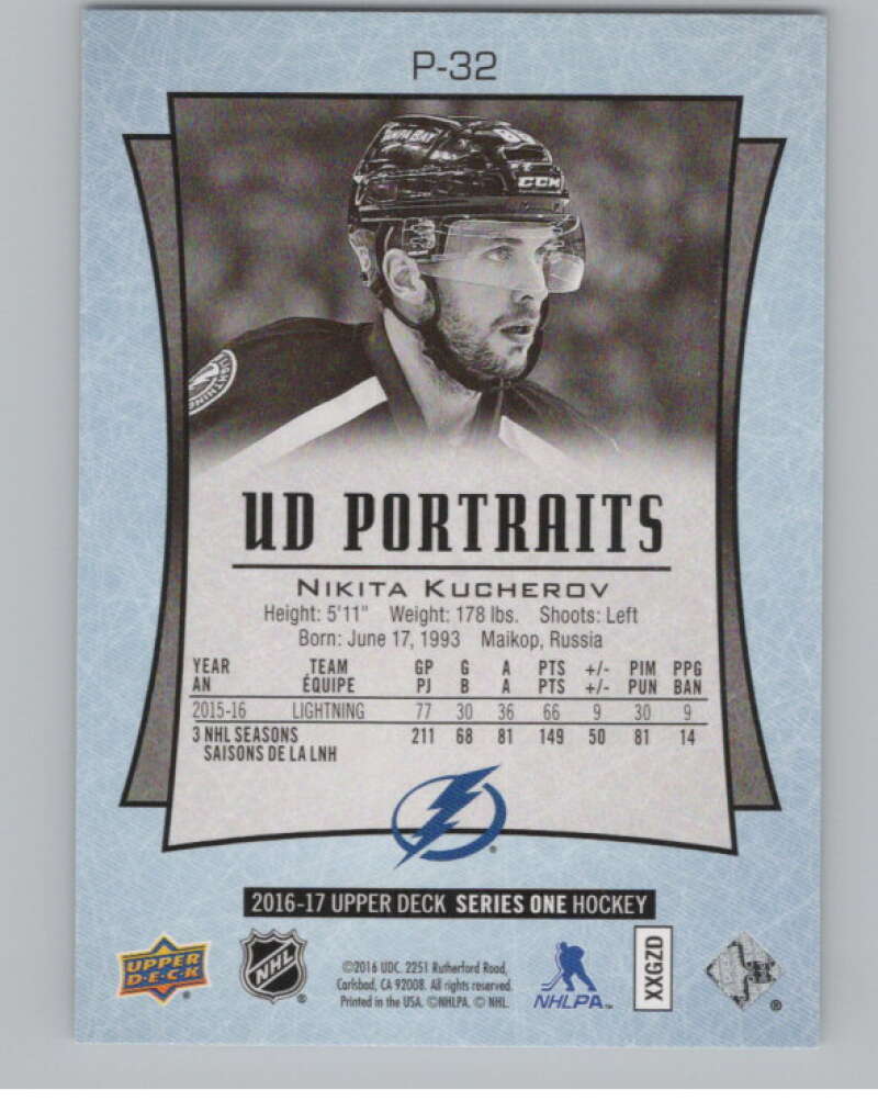 2016-17  UD Portraits #P-32 Nikita Kucherov   Tampa Bay Lightning  V104866 Image 2
