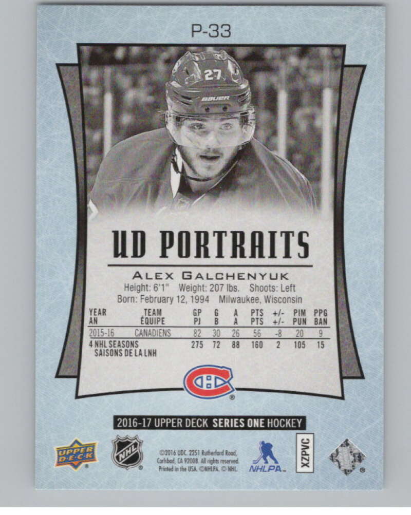 2016-17  UD Portraits #P-33 Alexander Galchenyuk   Montreal Canadiens  V104867 Image 2