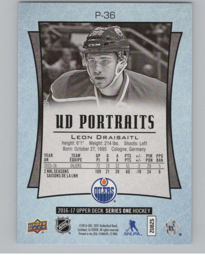 2016-17  UD Portraits #P-36 Leon Draisaitl   Edmonton Oilers  V104870 Image 2