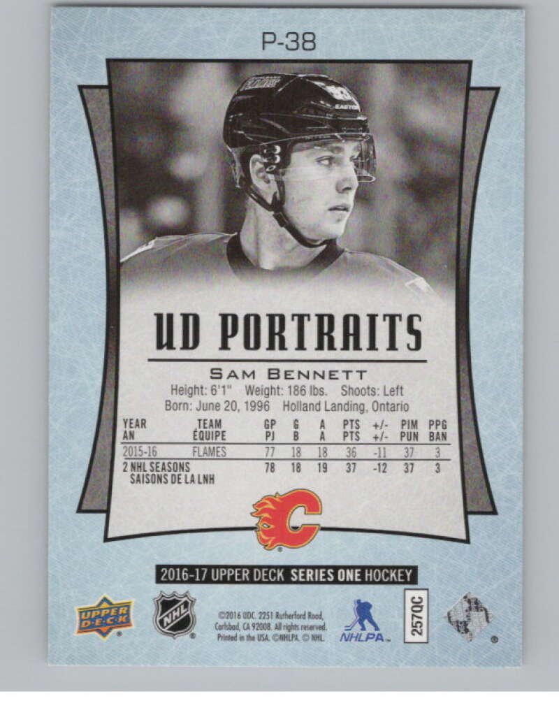 2016-17  UD Portraits #P-38 Sam Bennett   Calgary Flames  V104872 Image 2