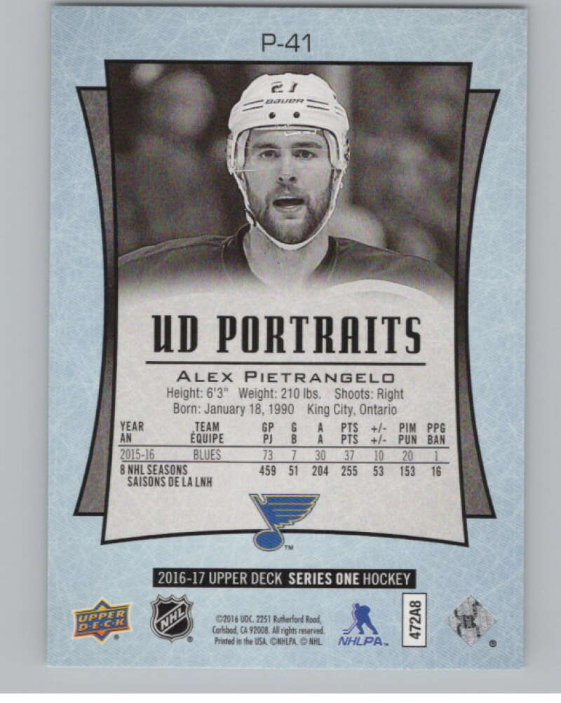 2016-17  UD Portraits #P-41 Alex Pietrangelo   St. Louis Blues  V104875 Image 2