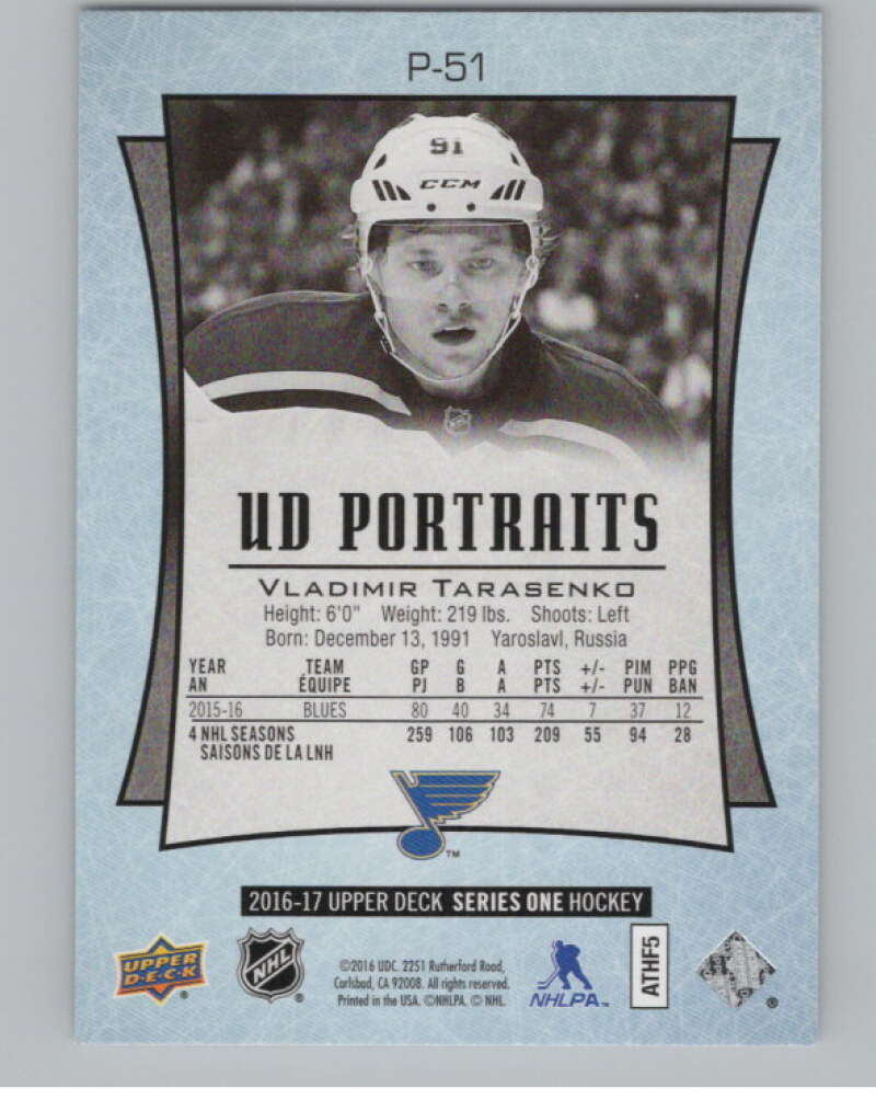 2016-17  UD Portraits #P-51 Vladimir Tarasenko Superstars St. Louis  V104884 Image 2