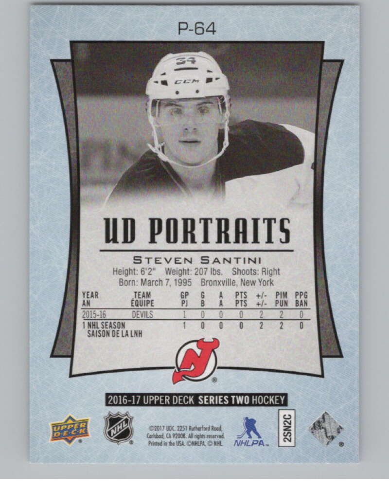 2016-17  UD Portraits #P-64 Steven Santini  New Jersey Devils  V104894 Image 2