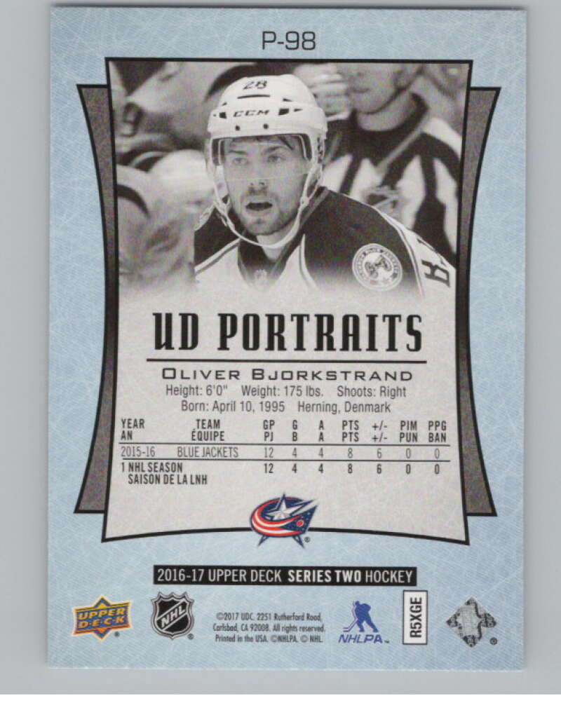 2016-17  UD Portraits #P-98 Oliver Bjorkstrand  Columbus Blue Jackets  V104927 Image 2