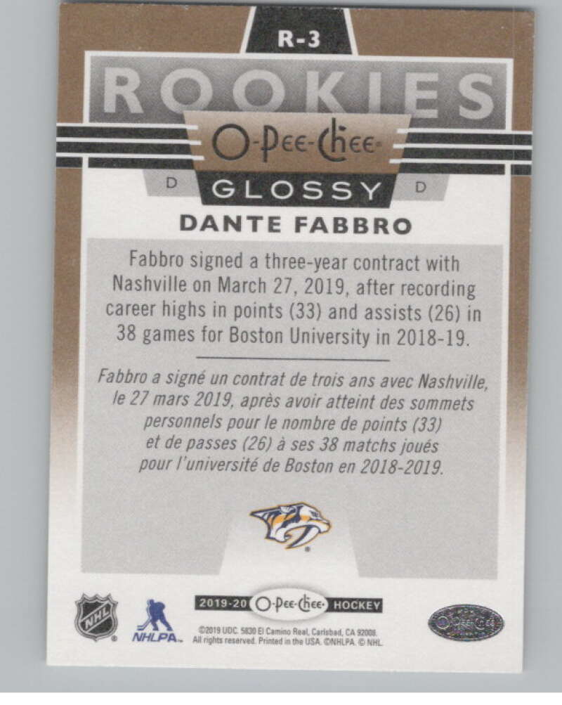2019-20 Upper Deck OPC Glossy Rookies Copper #R-3 Dante Fabbro  V104939 Image 2