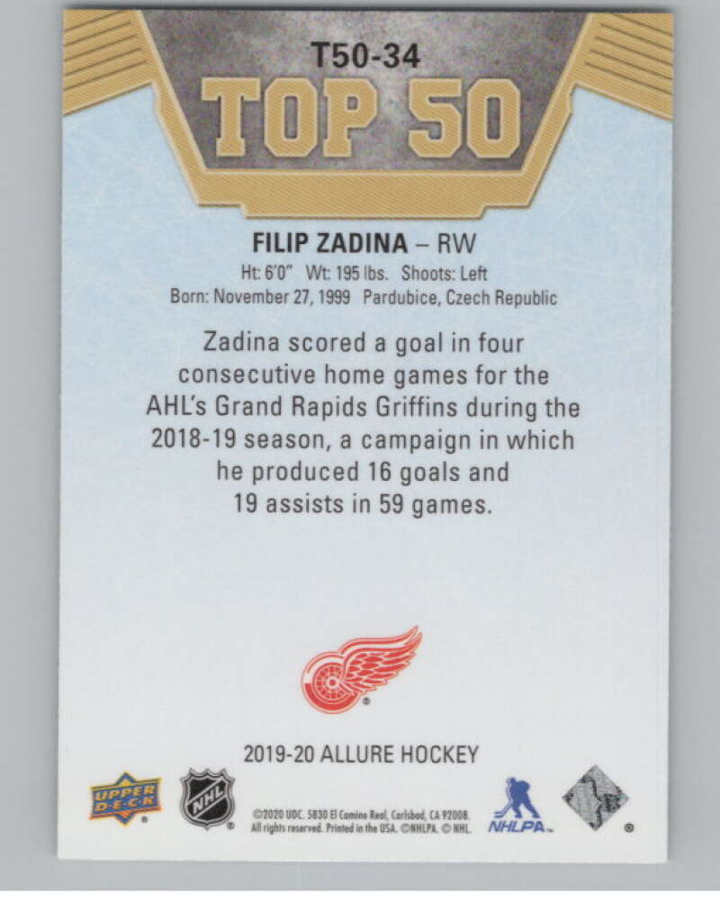 2019-20 Upper Deck Allure Top 50 #T50-34 Filip Zadina Wings  V104946 Image 2