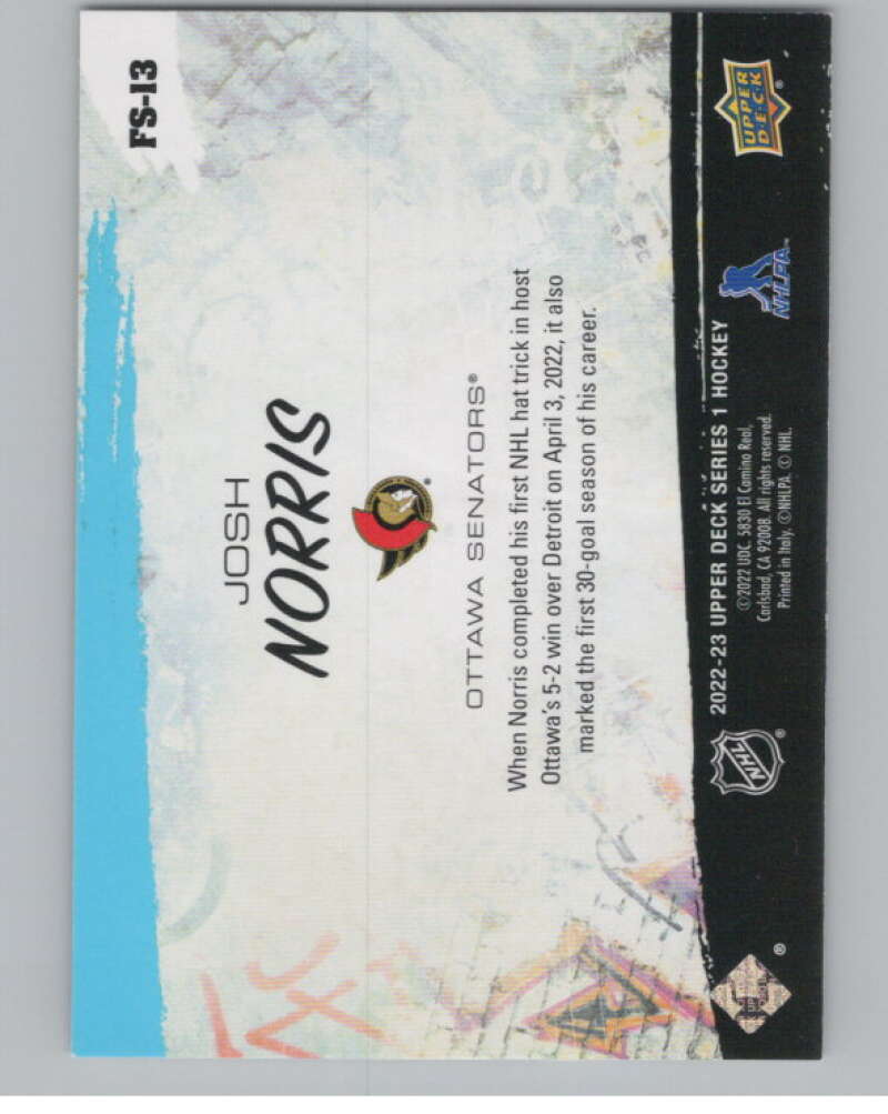 2022-23 Upper Deck Freestyles #FS-13 Josh Norris Senators  V104949 Image 2