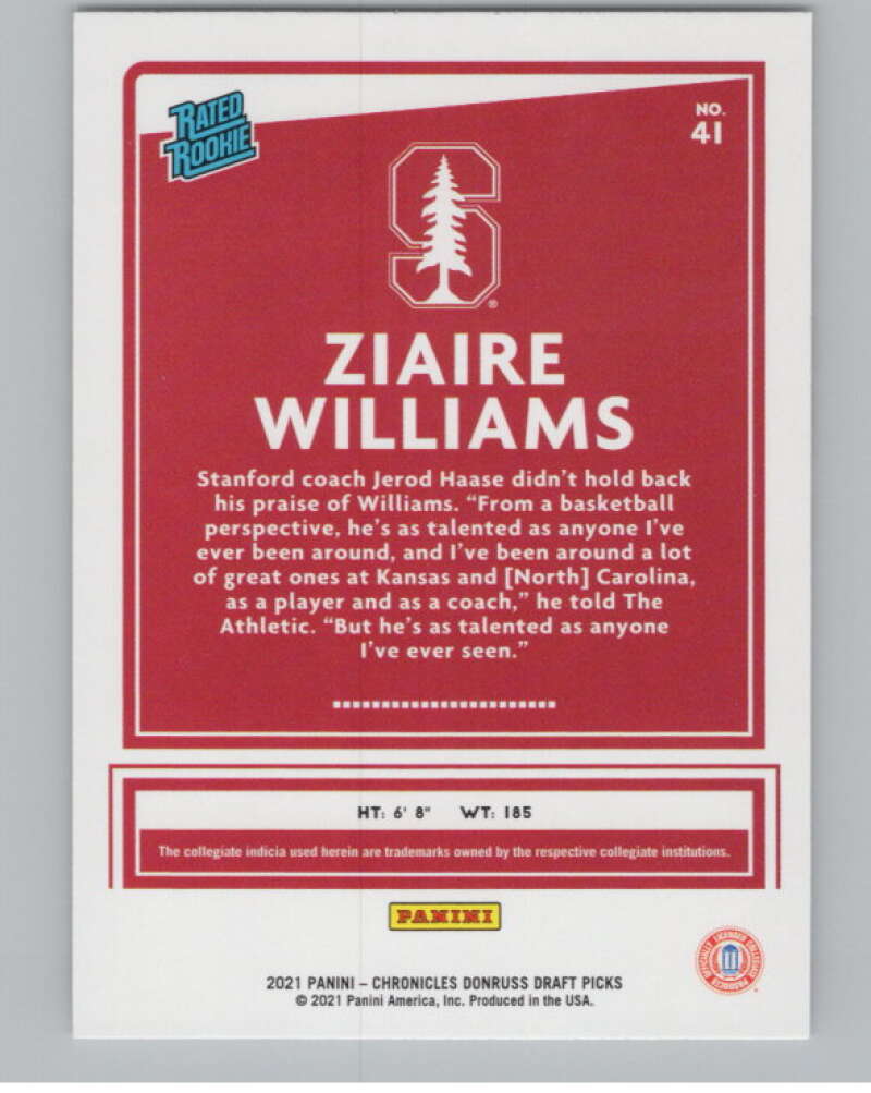 2021-22  Donruss Rated Rookies Bronze #41 Ziaire Williams Cardinal  V104957 Image 2