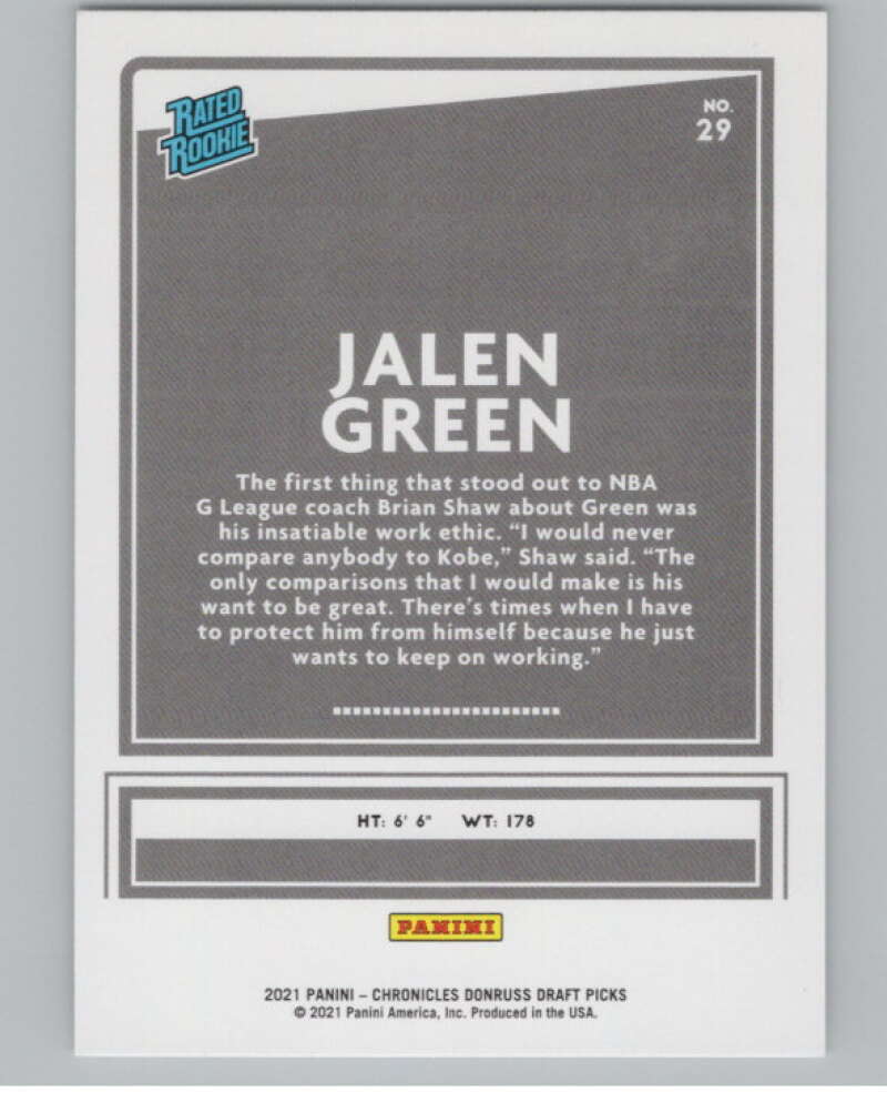 2021-22   Donruss Rated Rookies #29 Jalen Green  NBA G League  V104960 Image 2