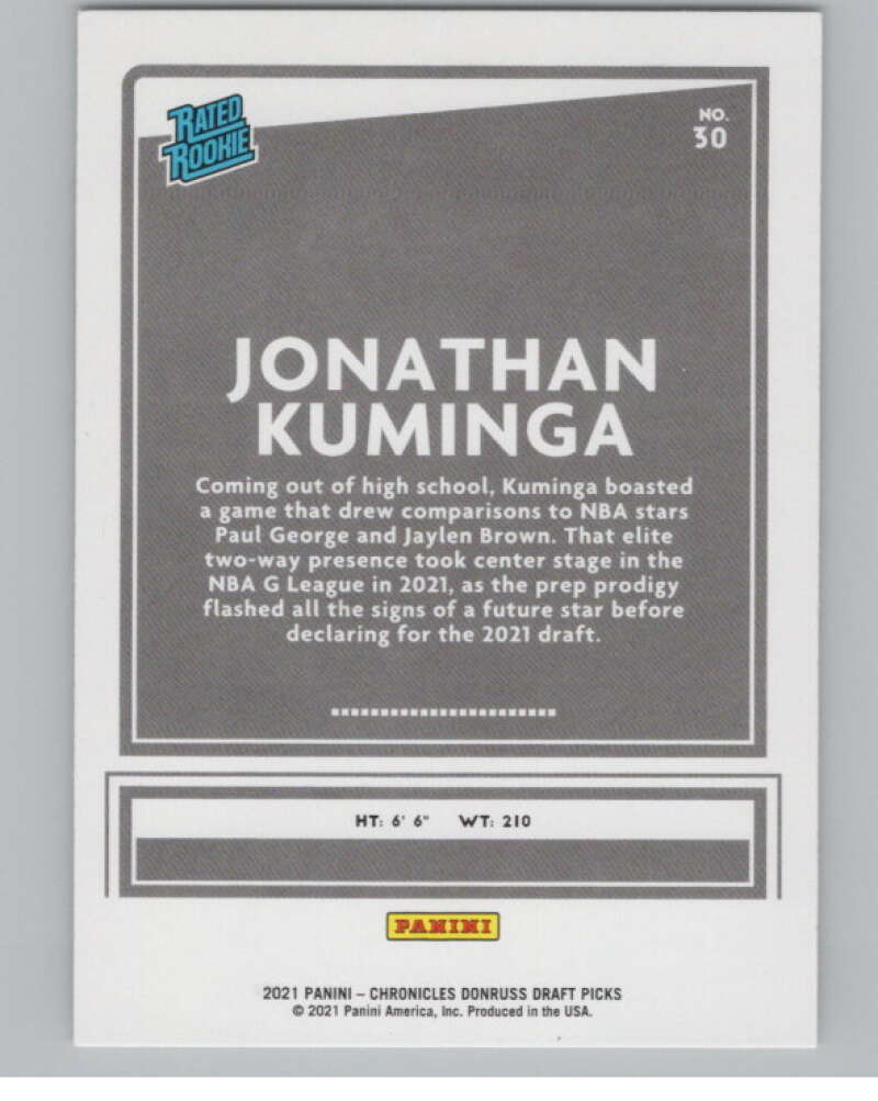 2021-22   Donruss Rated Rookies #30 Jonathan Kuminga NBA G League  V104961 Image 2