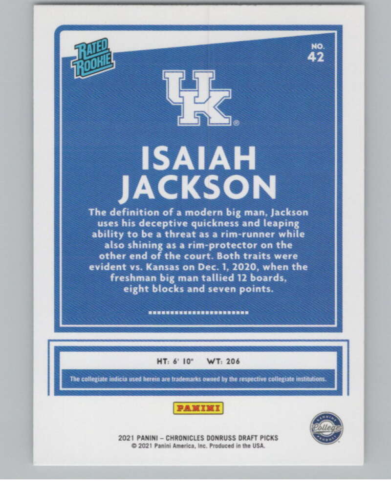 2021-22   Donruss Rated Rookies #42 Isaiah Jackson  Kentucky Wildcats  V104969 Image 2