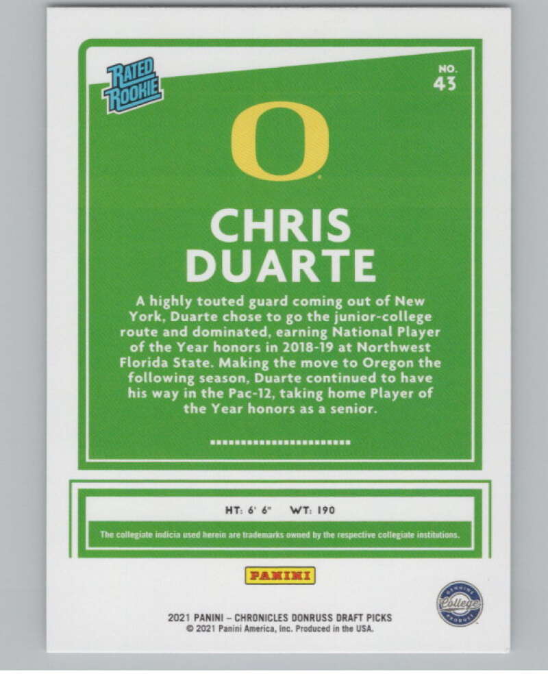 2021-22   Donruss Rated Rookies #43 Chris Duarte  Oregon Ducks  V104970 Image 2