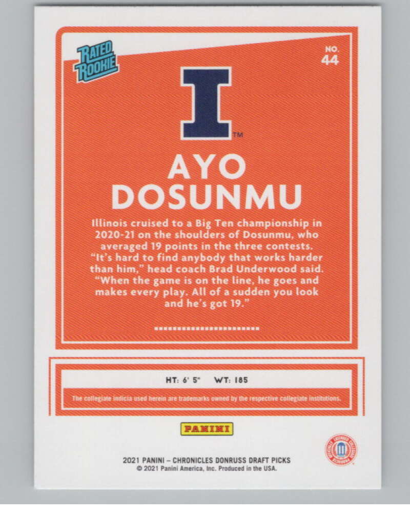 2021-22   Donruss Rated Rookies #44 Ayo Dosunmu  Illinois Fighting V104971 Image 2
