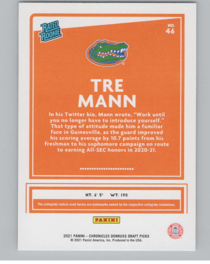 2021-22   Donruss Rated Rookies #46 Tre Mann  Florida Gators  V104973 Image 2