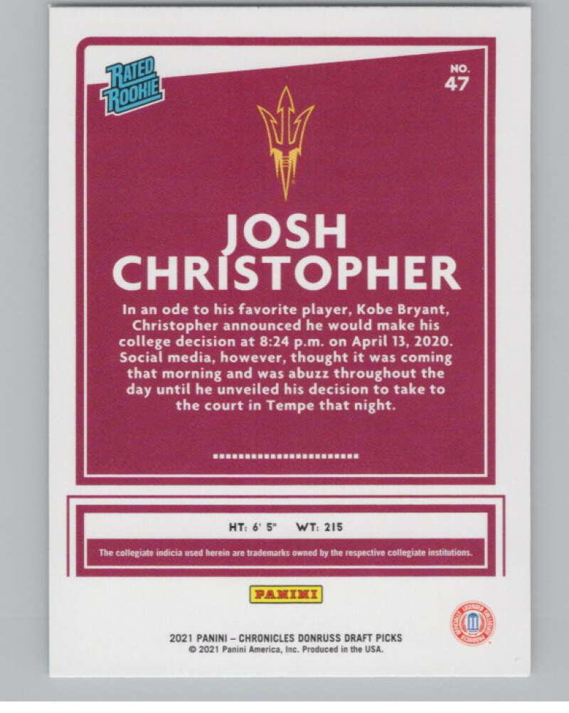 2021-22   Donruss Rated Rookies #47 Josh Christopher Sun Devils  V104974 Image 2