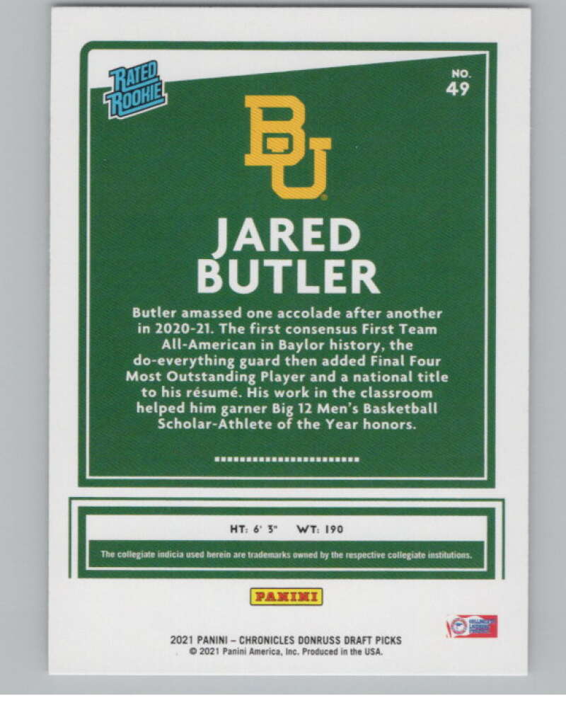 2021-22   Donruss Rated Rookies #49 Jared Butler Baylor Bears  V104976 Image 2