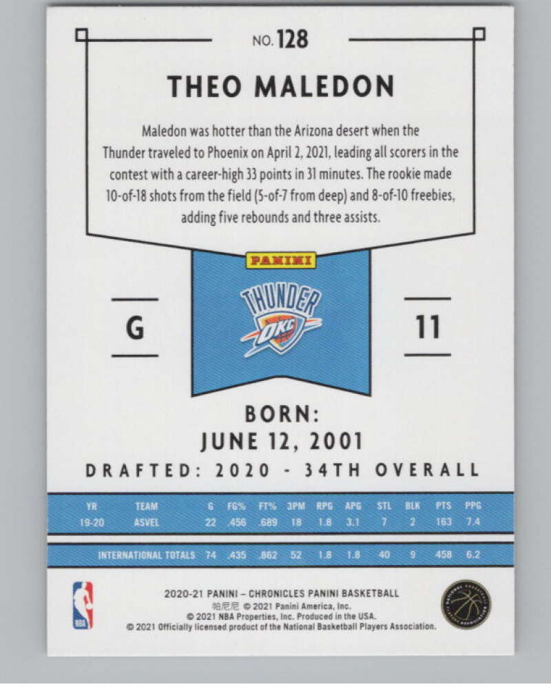 2020-21 Panini Chronicles #128 Theo Maledon  Oklahoma City Thunder  V104984 Image 2