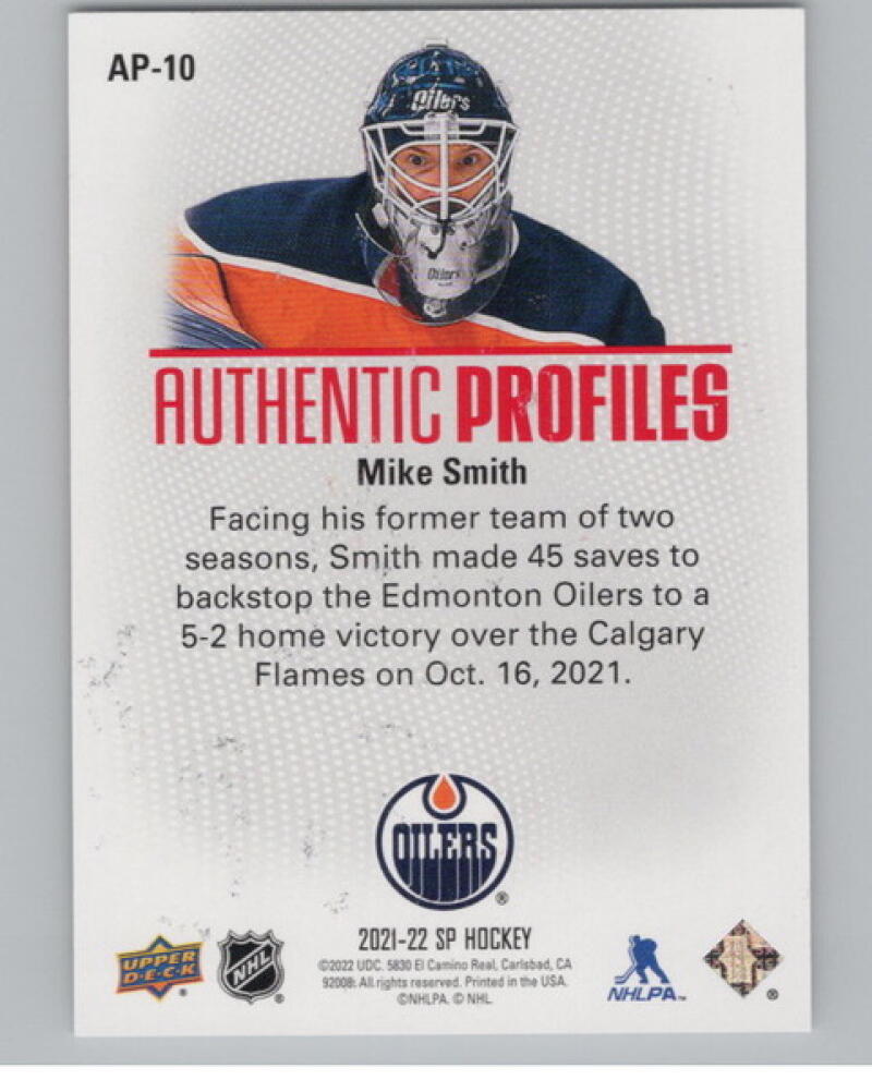 2021-22 SP Authentic Profiles Red #AP10 Mike Smith 30/199 Hockey V104988 Image 2