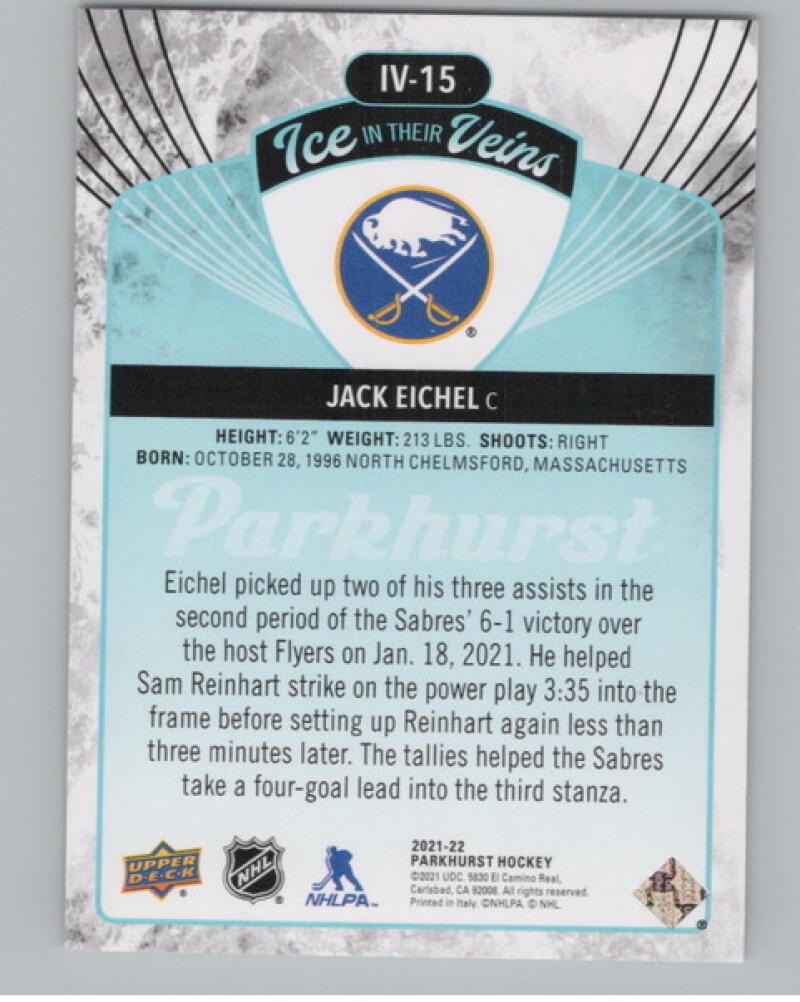 2021-22 Parkhurst Ice in Their Veins #IV15 Jack Eichel Hockey V104992 Image 2