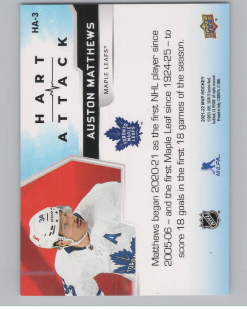 2021-22 Upper Deck MVP Hart Attack #HA3 Auston Matthews V105000 Image 2
