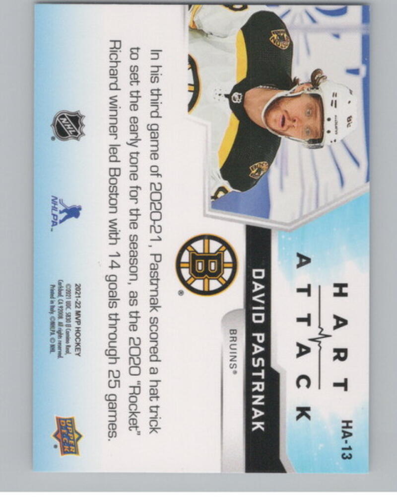 2021-22 Upper Deck MVP Hart Attack #HA13 David Pastrnak V105002 Image 2