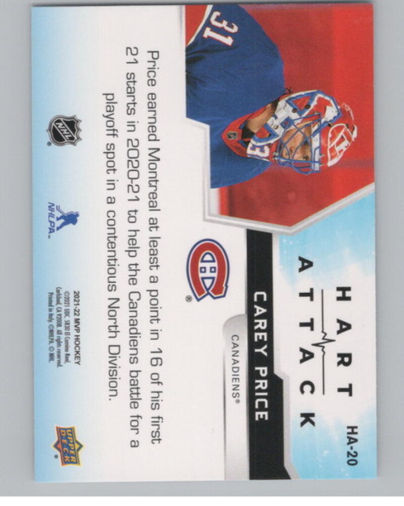 2021-22 Upper Deck MVP Hart Attack #HA20 Carey Price V105003 Image 2