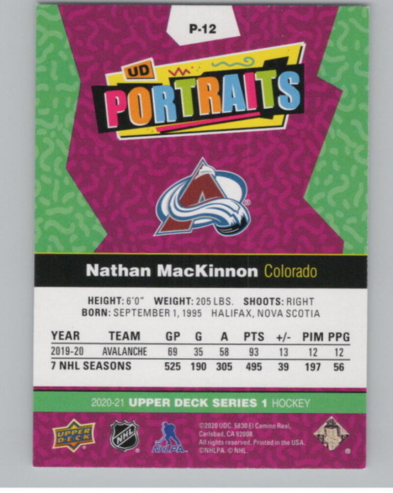 2020-21 Upper Deck UD Portraits #P12 Nathan MacKinnon Hockey V105007 Image 2