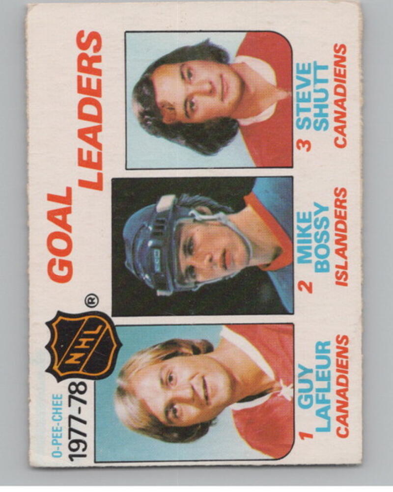 1978-79 O-Pee-Chee #63 Goal Leaders/Guy Lafleur/Mike Bossy/Steve Shutt V105017 Image 1