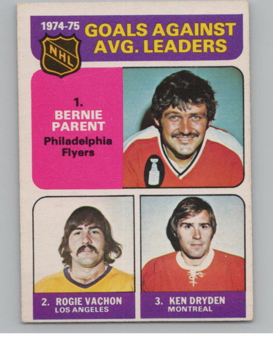 1975-76 O-Pee-Chee #213 Goals/Average Leaders/Parent/RVachon/Dryden V105022 Image 1