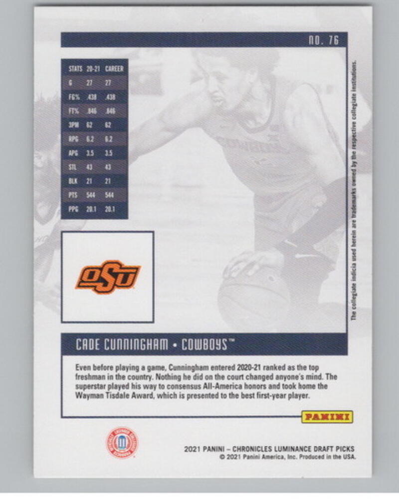2021-22 Chronicles Draft Picks Luninance #76 Cade Cunningham Rookie V105024 Image 2