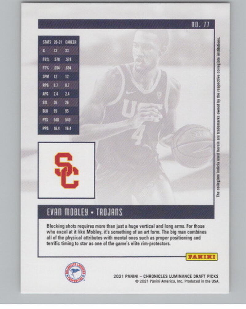 2021-22 Chronicles Draft Picks Luninance #77 Evan Mobley Rookie V105025 Image 2