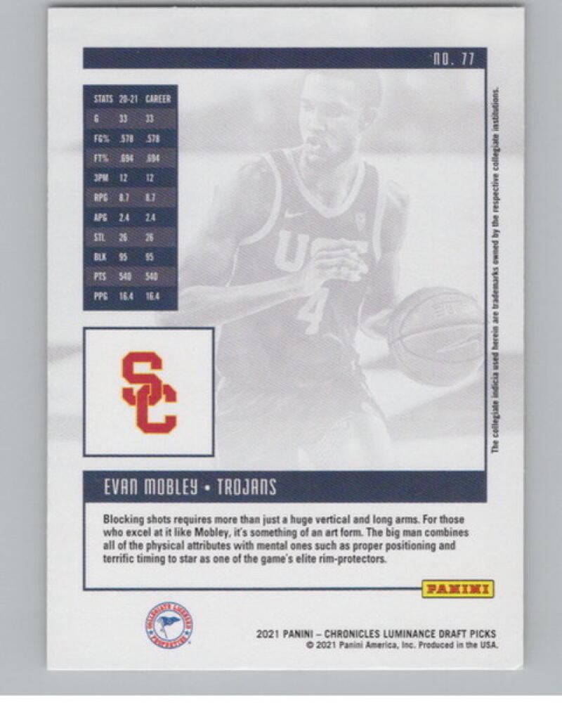 2021-22 Chronicles Draft Picks Luninance #77 Evan Mobley Rookie V105026 Image 2