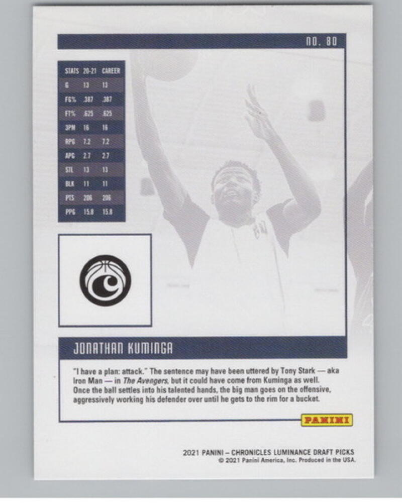 2021-22 Chronicles Draft Picks Luninance #80 Jonathan Kuminga Rookie V105029 Image 2