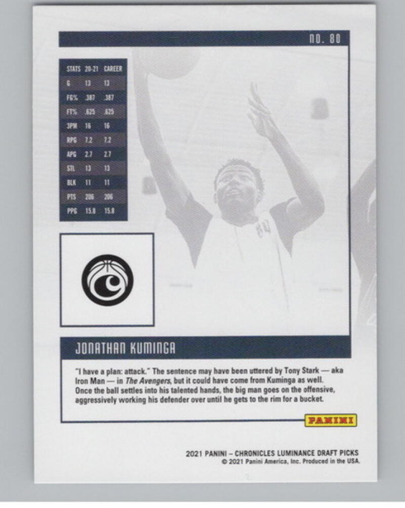 2021-22 Chronicles Draft Picks Luninance #80 Jonathan Kuminga Rookie V105030 Image 2
