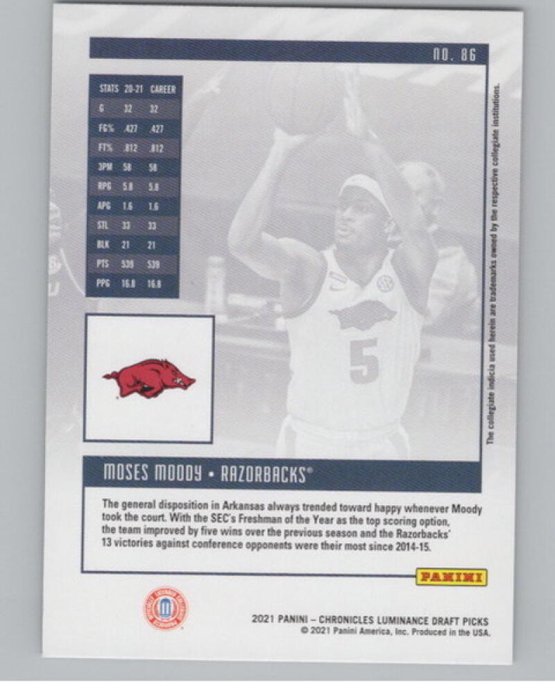 2021-22 Chronicles Draft Picks Luminance #86 Moses Moody Rookie V105044 Image 2